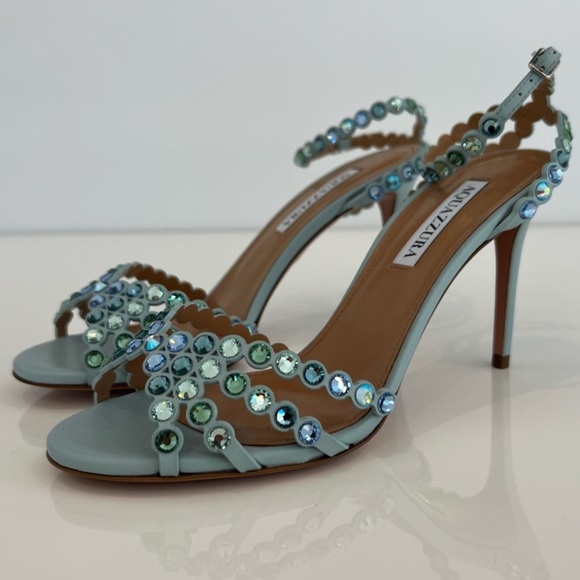 AQUAZZUA BLUE TONE CRYSTAL SANDALS 85MM SIZE IT 38 / US 8 NIB! - Picture 9 of 17